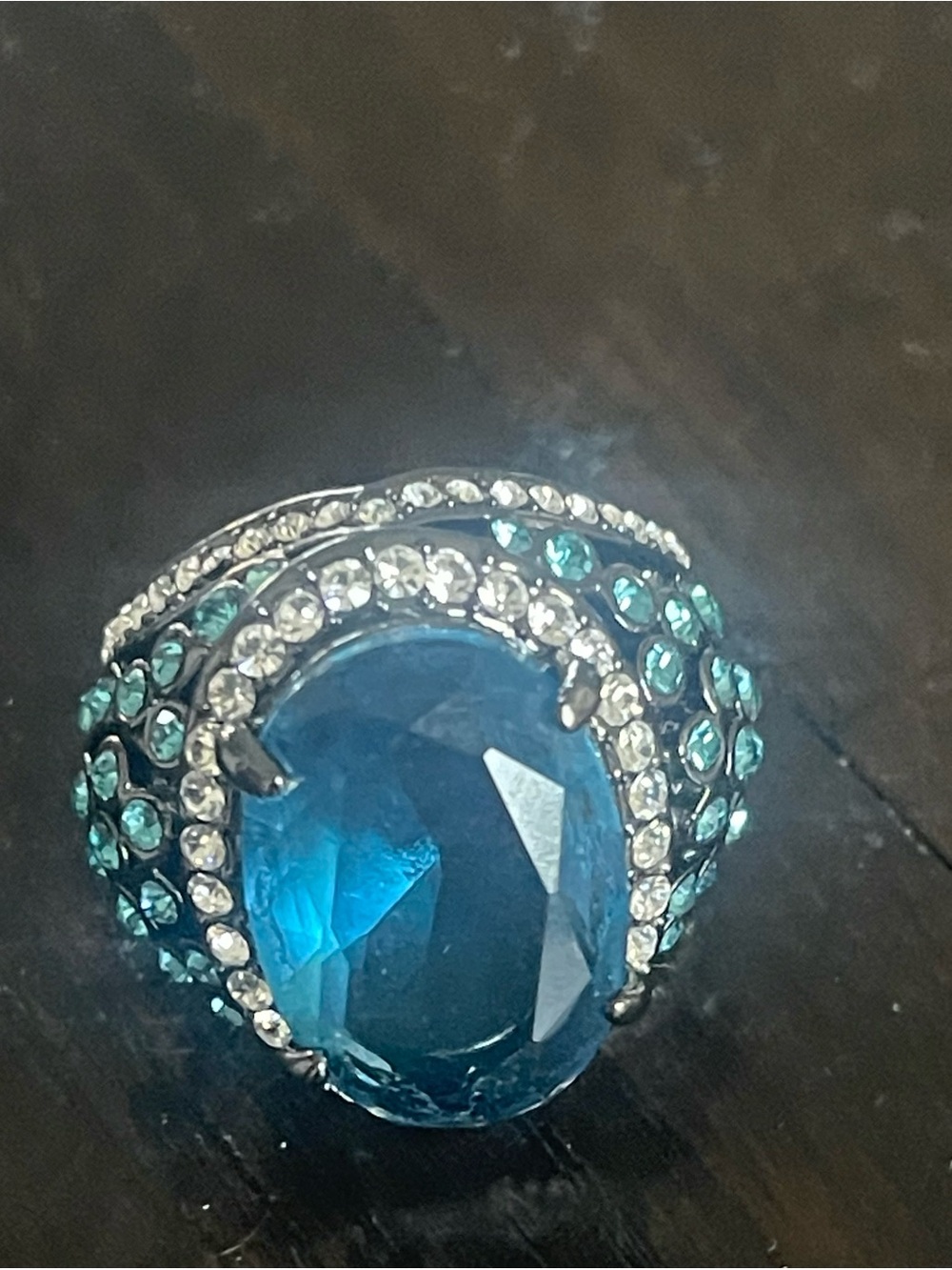 Statement Blue Crystal Cocktail Ring - Women Jewelry